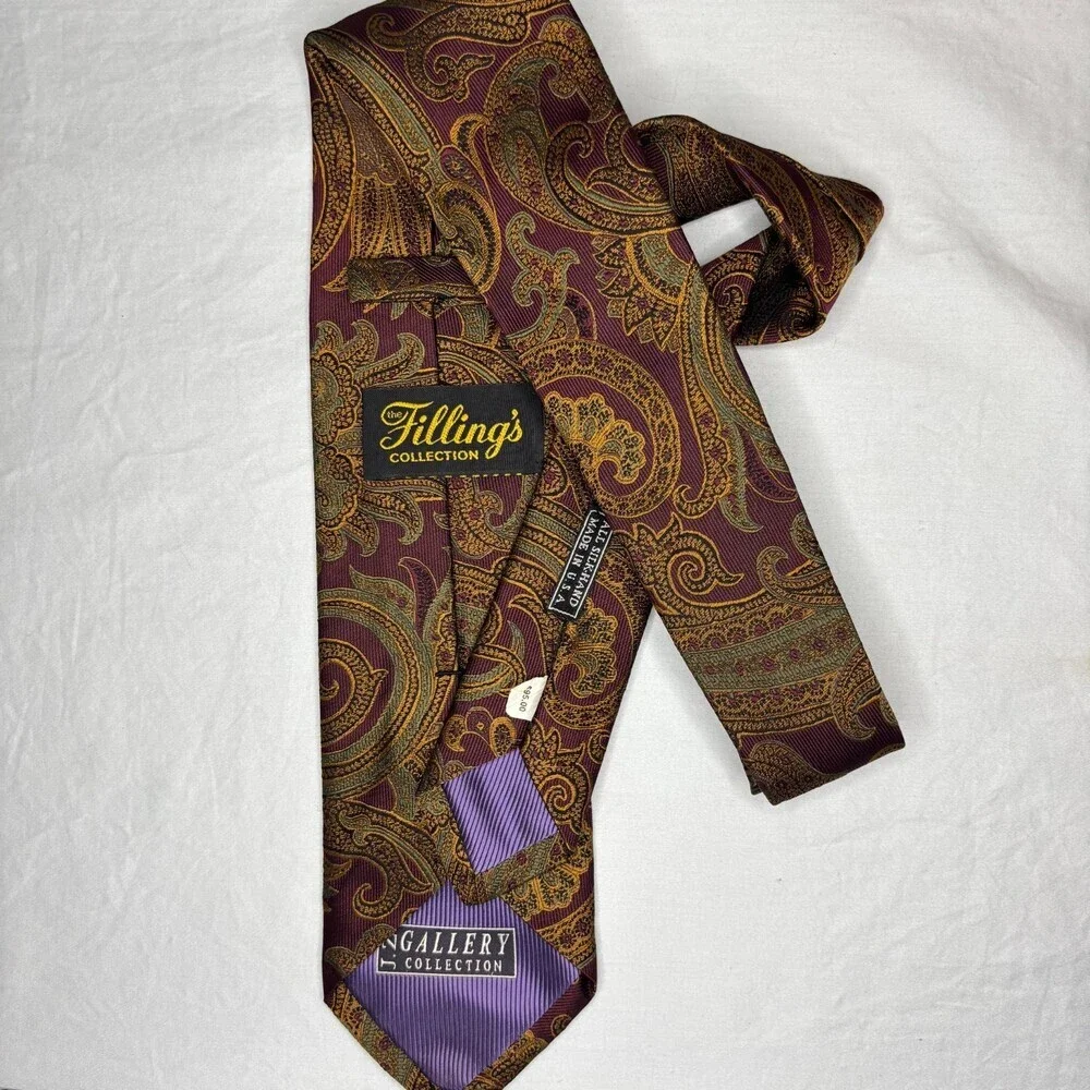 J.Z.Gallery Collection All Silk Burgundy Gold Paisley Tie Mens Lancaster Necktie